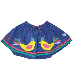 Mini Boden blue bird embellished skirt appliqué size 4-5